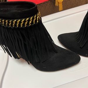 Stuart Weitzman booties with fringes & gold heel